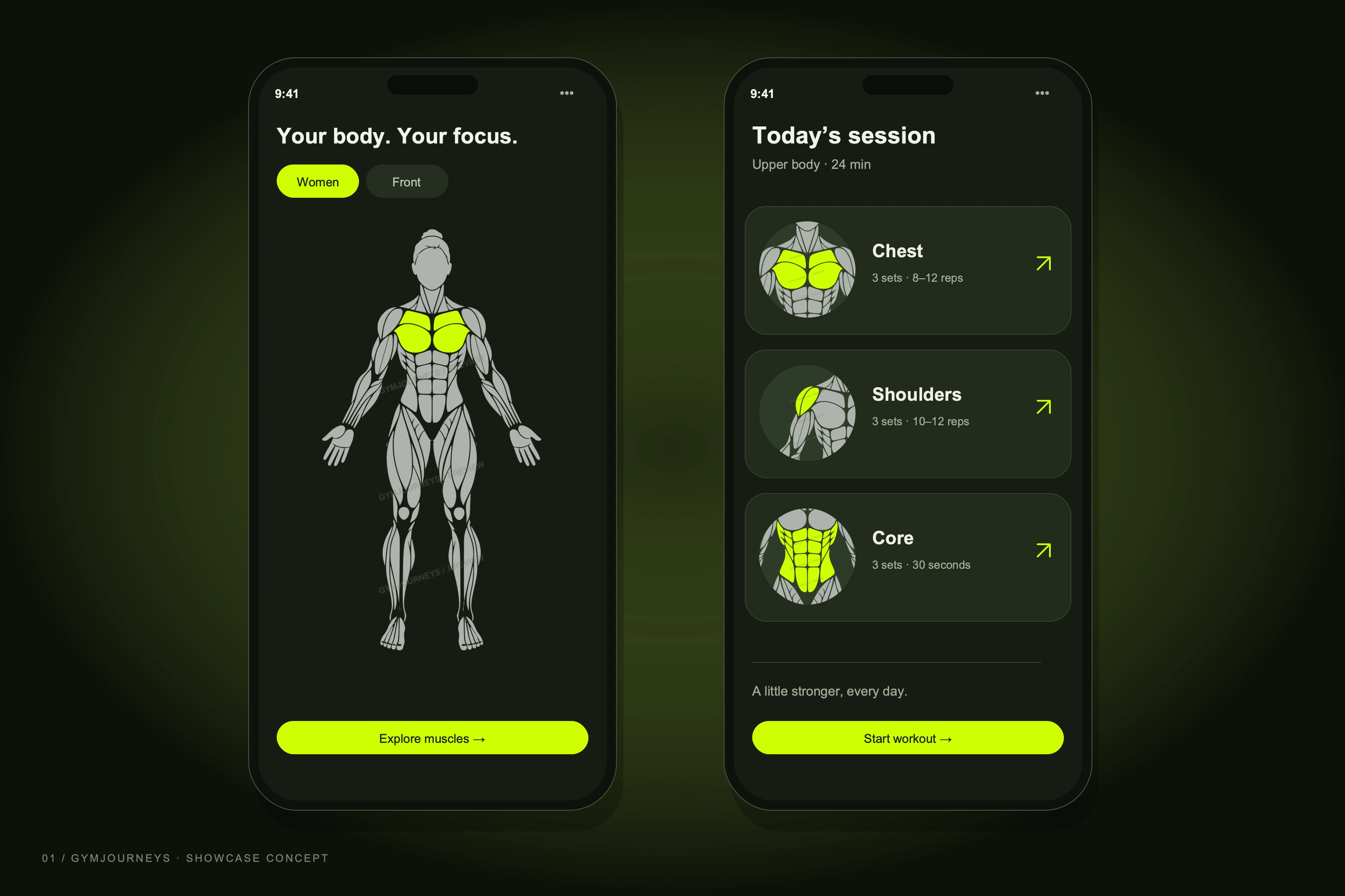 Concept showcase: workout apps using muscle-map artwork