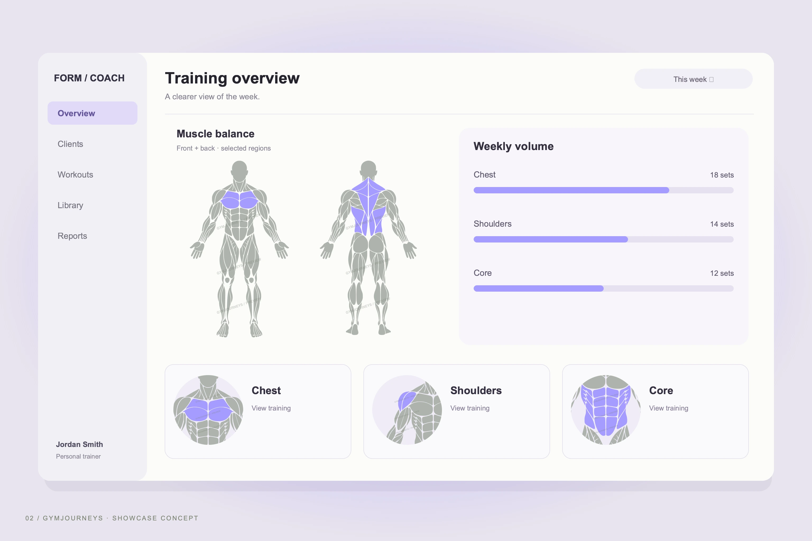 Concept showcase: coaching dashboards using muscle-map artwork